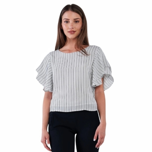 Sugarlips - Striped Statement Sleeves Backless Blouse - Picture 1 of 13